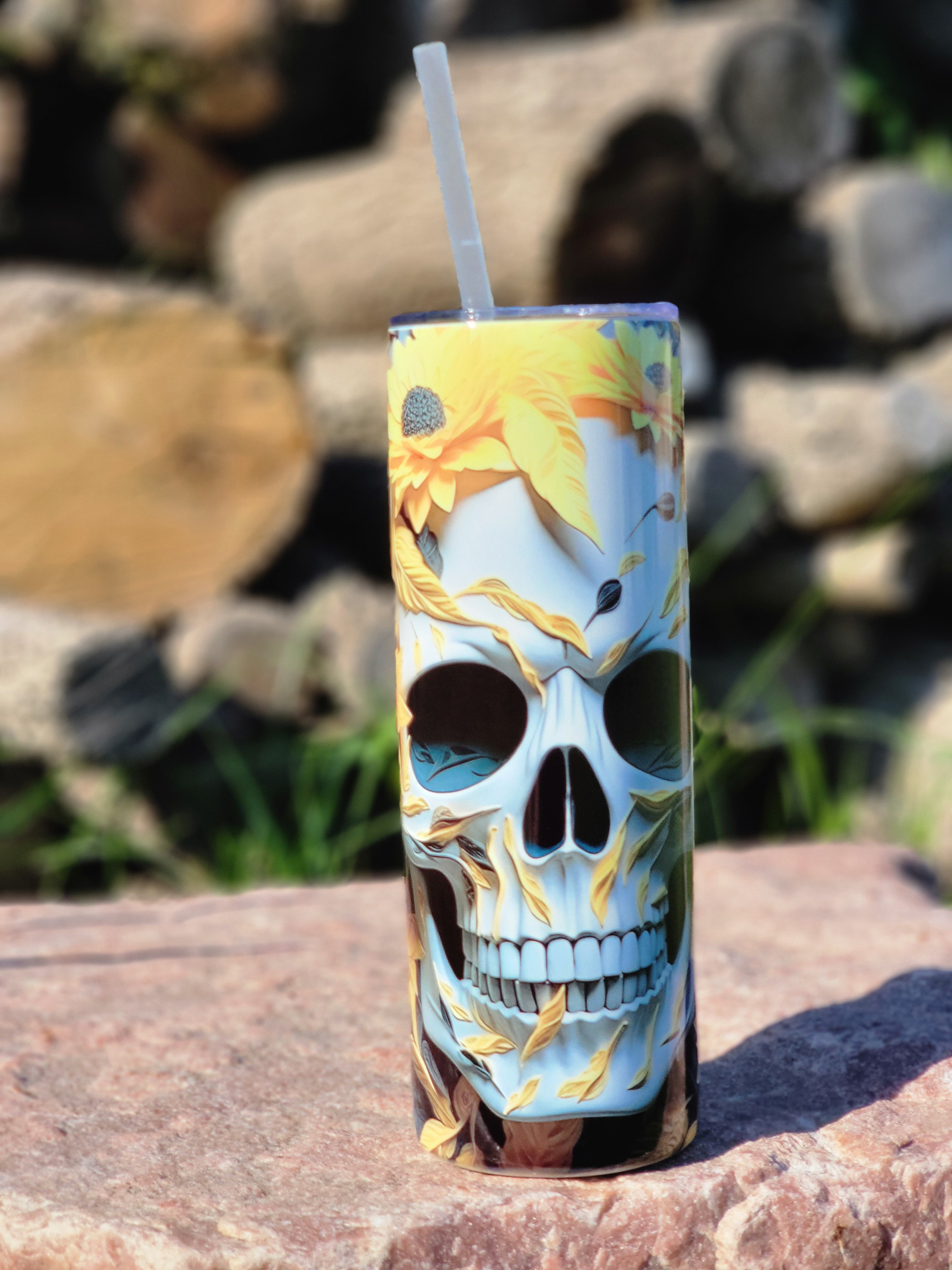 3D Flower Skull Tumbler