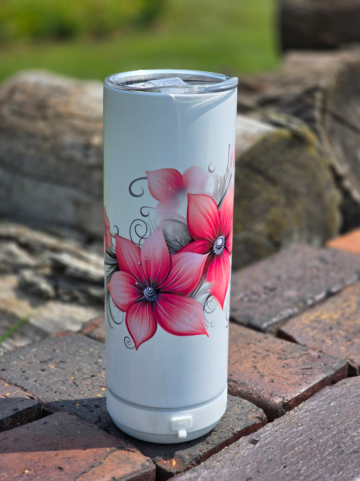 Pink butterfly and pink flower tumbler