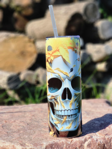 3D Flower Skull Tumbler