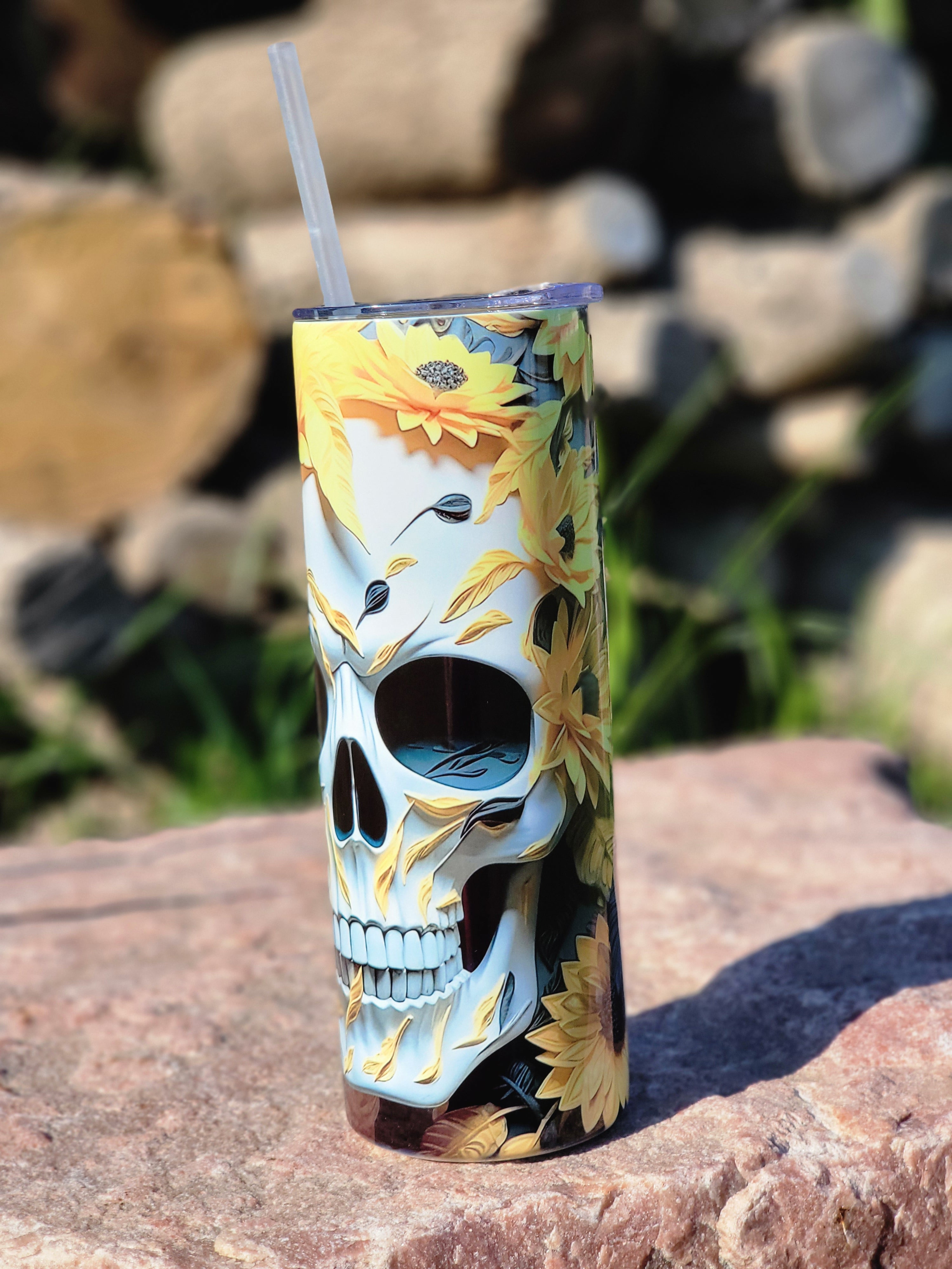 3D Flower Skull Tumbler