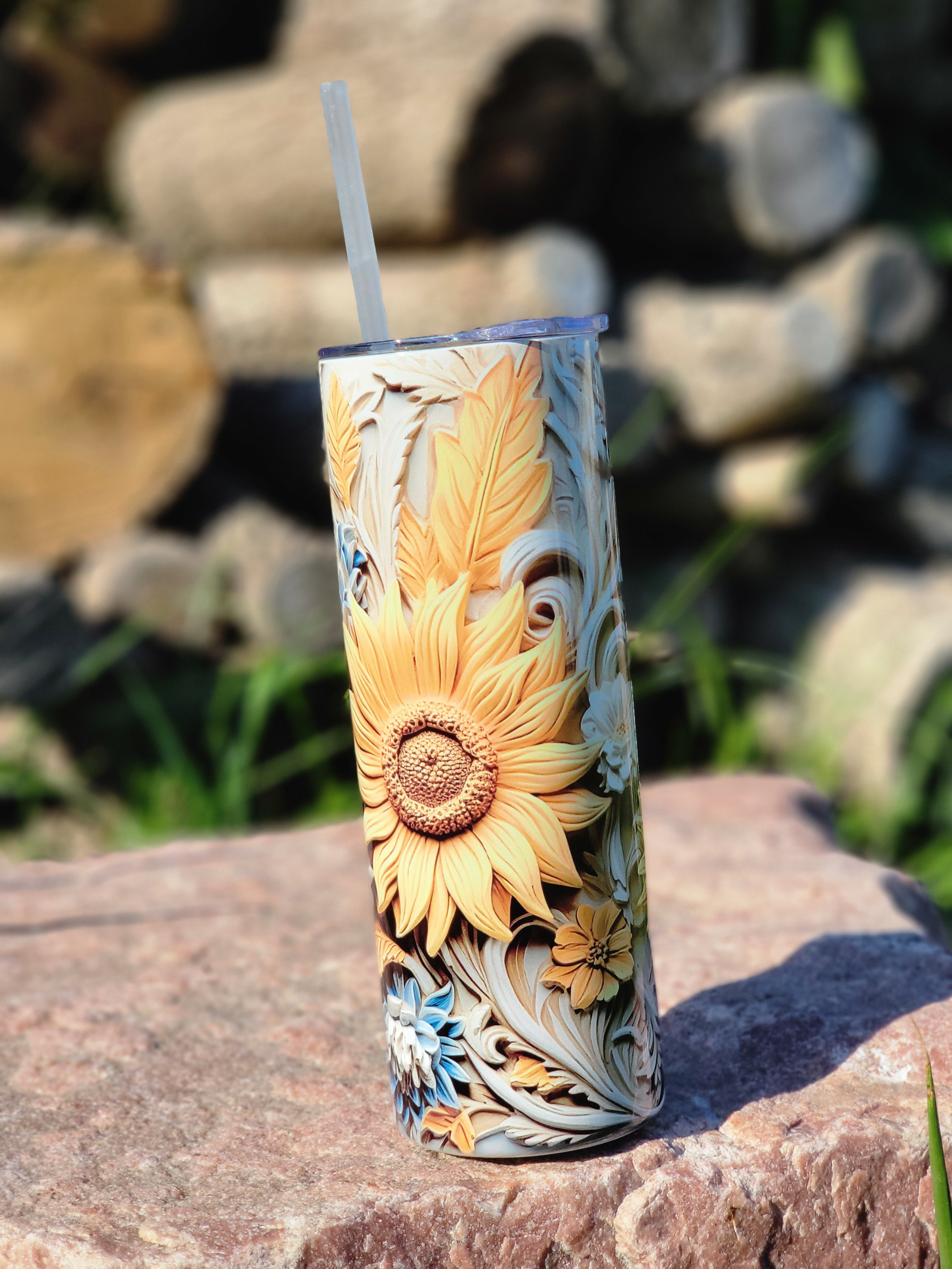 3D Wooden Flower Tumbler