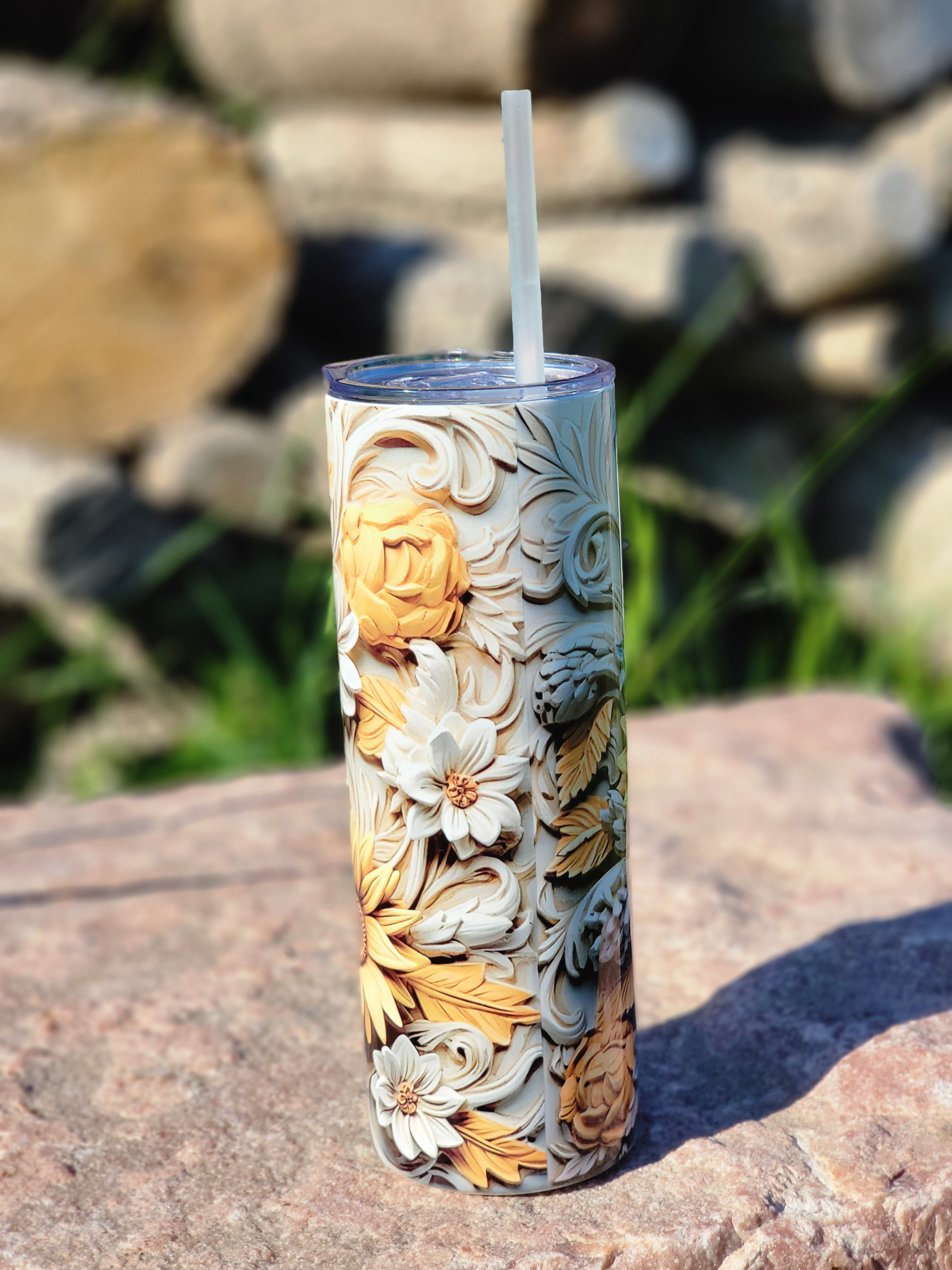 3D Wooden Flower Tumbler