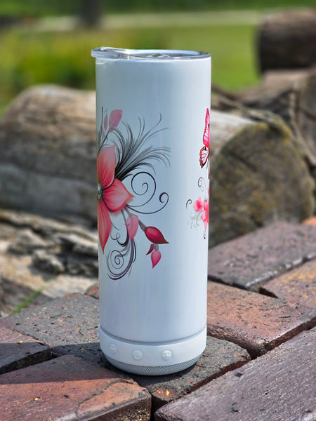 Pink butterfly and pink flower tumbler