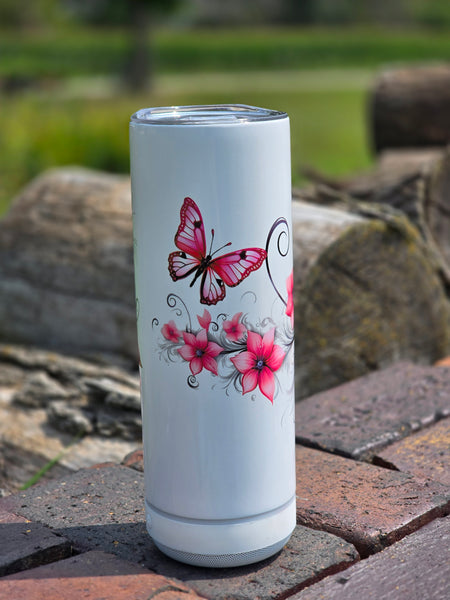 Pink butterfly and pink flower tumbler