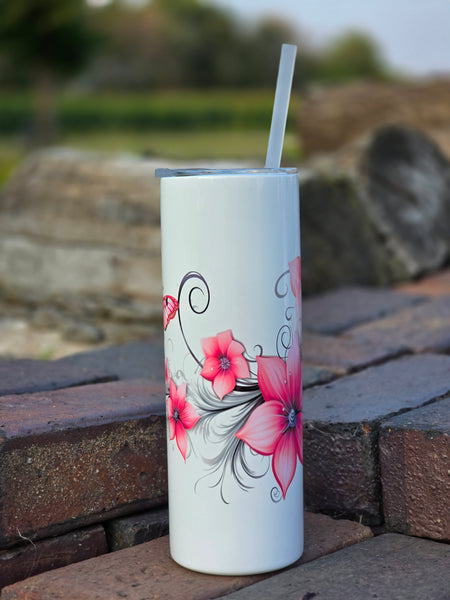 Pink butterfly and pink flower tumbler