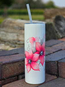 Pink butterfly and pink flower tumbler