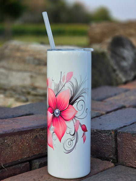 Pink butterfly and pink flower tumbler