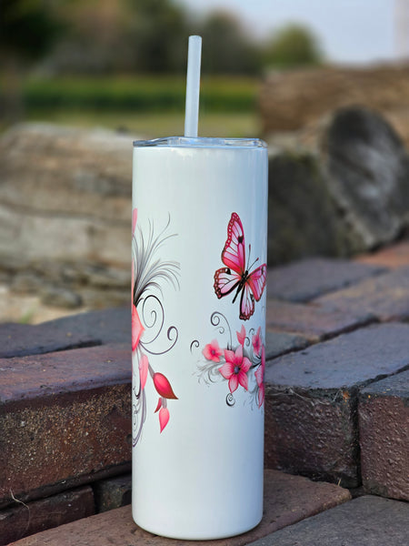 Pink butterfly and pink flower tumbler